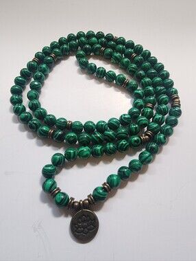 Boho Malachite 108 Beads Lotus  Necklace  Mala Meditation, Prayer, Budhist